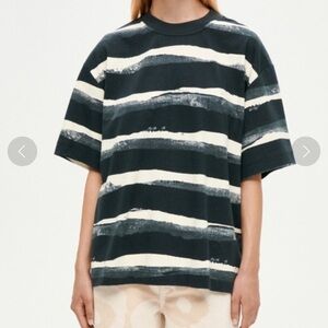 Marimekko Kioski Black White Welig Pieni Tuubimix Stripe Tee S EUC unisex